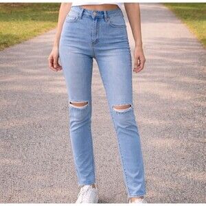 Blue Turtle Distressed Skinny Jeans Size 5 Light Wash Mid Rise Stretch